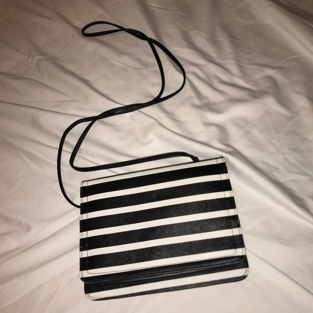 Black and White Striped Flat Crossbody Purse